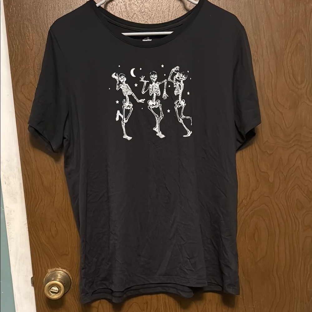 Celebrate Halloween Black Skeleton Dance Graphic T-Shirt size XXL